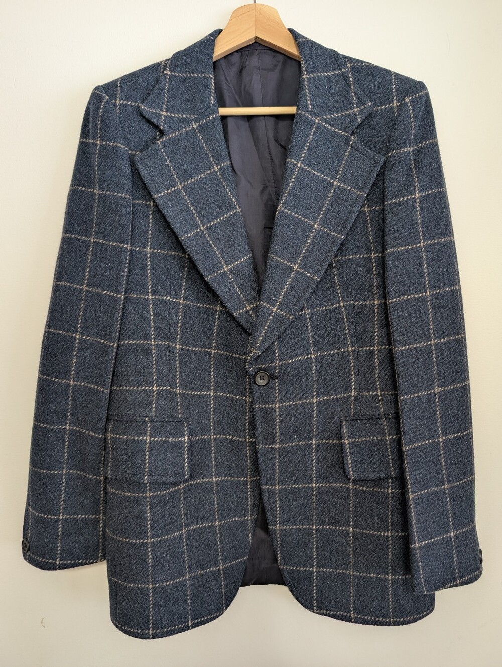 Vintage Burton Small Wool Tweed Blazer Navy Plaid Suit Jacket Warm Preppy Coat